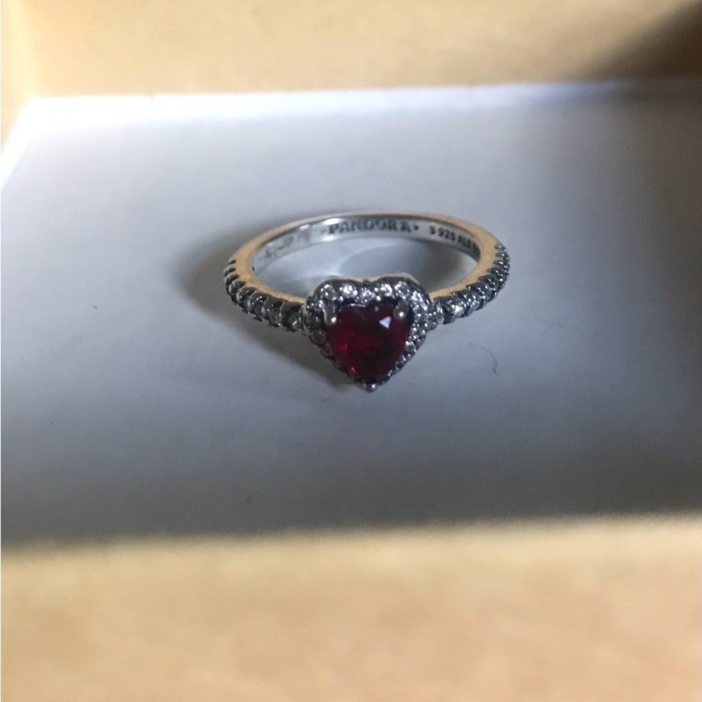 Sterling Silver Heart Ring with Red Gem Size 5.5
